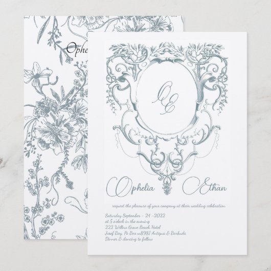 Invitation Monogramme victorien mariage de crête baroque (Devant / Derrière)
