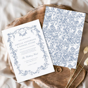 Invitation Monogramme victorien Mariage Floral bleu français