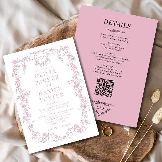 Invitation Monogramme victorien rose vierge tout en un Mariag