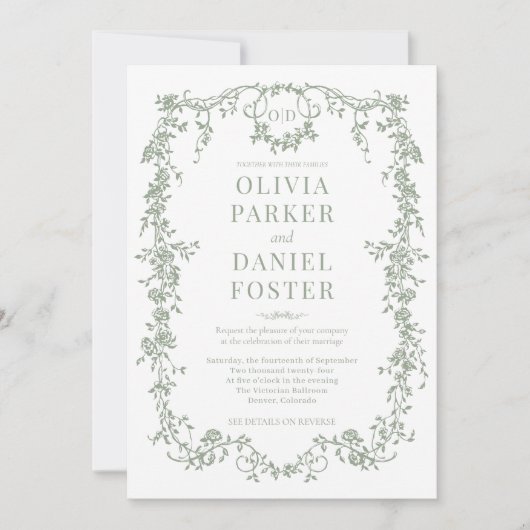 Invitation Monogramme victorien tout en un Mariage (Devant)