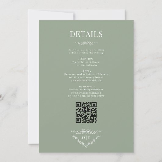Invitation Monogramme victorien tout en un Mariage (Dos)