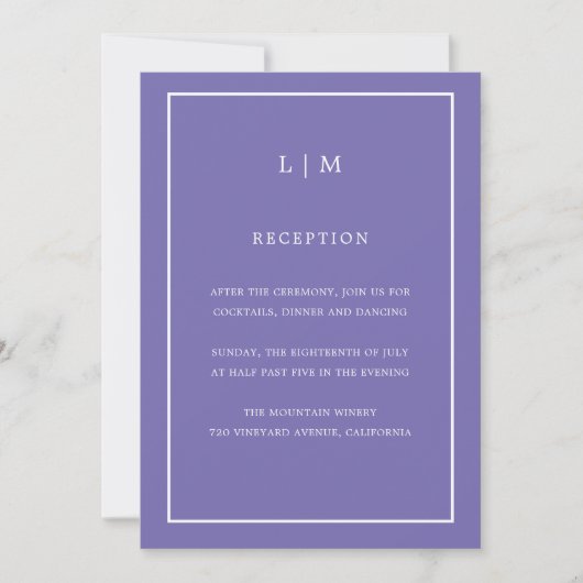 Invitation Monogramme violet minimal Mariage simple et élégan (Devant)
