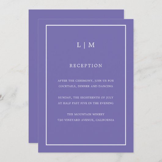 Invitation Monogramme violet minimal Mariage simple et élégan (Devant / Derrière)