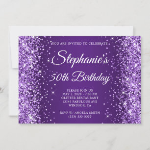 Invitation Monogramme Violet Royal Pailleté 50e Anniversaire