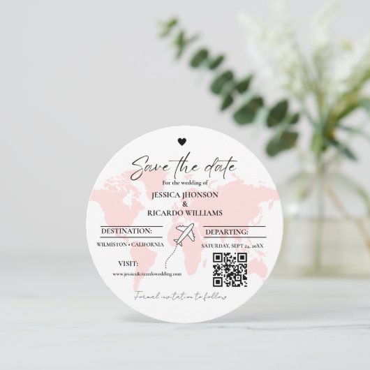 Invitation Monogramme voyage thème mariage enregistrer la dat (Debout devant)