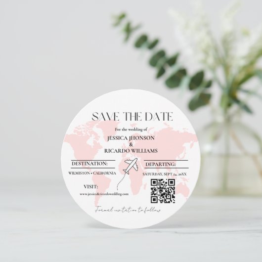 Invitation Monogramme voyage thème mariage enregistrer la dat (Debout devant)