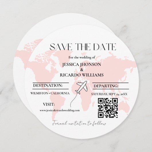 Invitation Monogramme voyage thème mariage enregistrer la dat (Devant / Derrière)