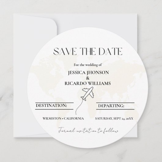 Invitation Monogramme voyage thème mariage enregistrer la dat (Devant)