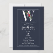 Invitation Monogramme W Dernière Initiale Moderne Fleurs Bleu (Devant)