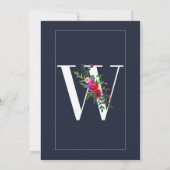 Invitation Monogramme W Dernière Initiale Moderne Fleurs Bleu (Dos)