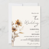 Invitation Monogramme Whimsical Mariage Fleur sauvage BLack (Devant)