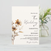 Invitation Monogramme Whimsical Mariage Fleur sauvage BLack (Debout devant)