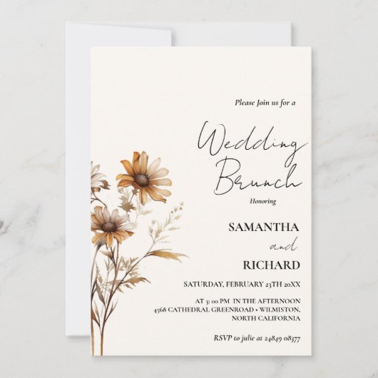 Invitation Monogramme Whimsical Mariage Fleur sauvage BLack (Devant)