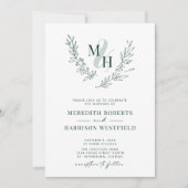 Invitation Monogramme Wreath QR Code Emerald Green Mariage (Devant)