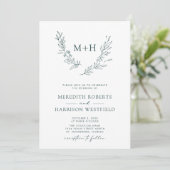 Invitation Monogramme Wreath QR Code Forest Green Mariage (Debout devant)