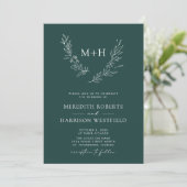 Invitation Monogramme Wreath QR Code Forest Green Mariage (Debout devant)