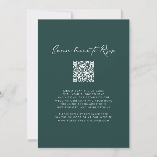 Invitation Monogramme Wreath QR Code Forest Green Mariage (Dos)