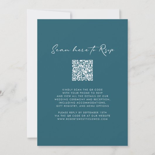 Invitation Monogramme Wreath QR Code Mariage bleu Turquoise (Dos)