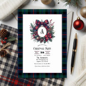 Invitation Monogramme Wreath Vintage Plaid Noël