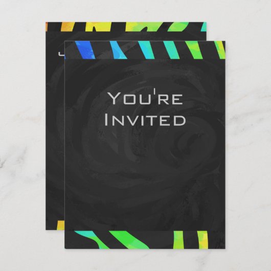 Invitation Monogramme Zebra noir et arc-en-ciel (Devant / Derrière)