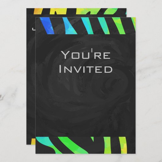 Invitation Monogramme Zebra noir et arc-en-ciel (Devant / Derrière)