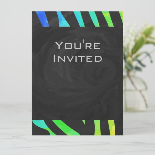 Invitation Monogramme Zebra noir et arc-en-ciel (Debout devant)