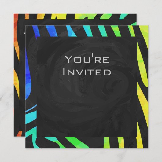 Invitation Monogramme Zebra noir et arc-en-ciel (Devant / Derrière)