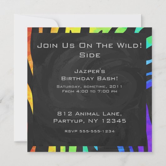 Invitation Monogramme Zebra noir et arc-en-ciel (Dos)