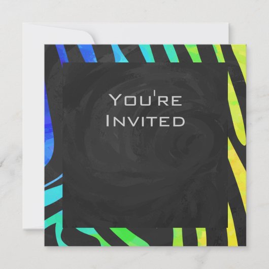 Invitation Monogramme Zebra noir et arc-en-ciel (Devant)