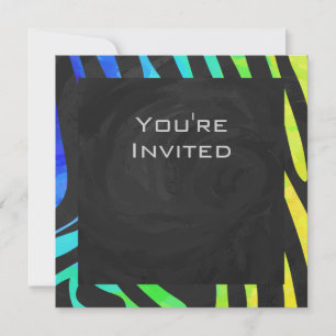 Invitation Monogramme Zebra noir et arc-en-ciel