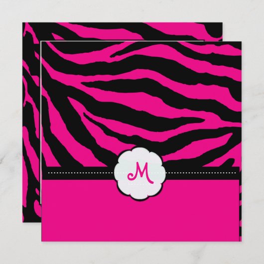 Invitation Monogramme/Zebra Stripes, DO-IT-YOURSELF couleur, (Devant / Derrière)