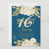 Invitation Monogrammed Sweet 16 Ivory Rose Rose Florals Marin (Devant)