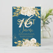 Invitation Monogrammed Sweet 16 Ivory Rose Rose Florals Marin (Debout devant)