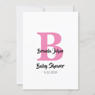 Invitation Monogrammes Baby shower rose blanc mignon simple