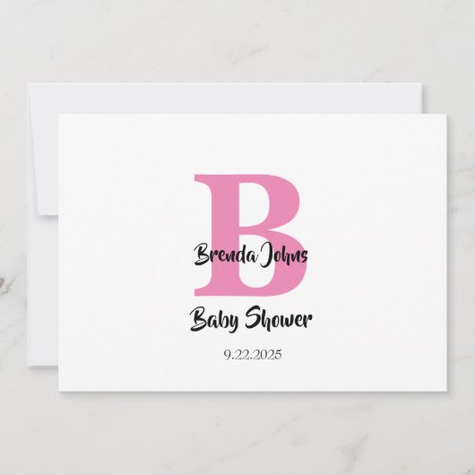 Invitation Monogrammes Baby shower rose blanc mignon tendance (Devant)
