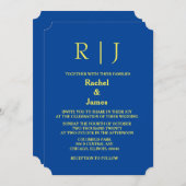 Invitation Monogrammes bleu jaune Mariage minimal élégant (Devant / Derrière)