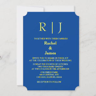Invitation Monogrammes bleu jaune Mariage minimal élégant