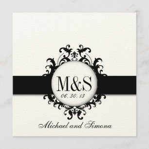 Invitation Monogrammes chics de damassé épousant la crème
