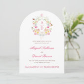 Invitation Monogrammes de cadre de fleurs vives Mariage catho (Debout devant)