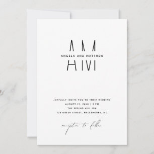 Invitation Monogrammes épurés minimaux mariage + QR / détails