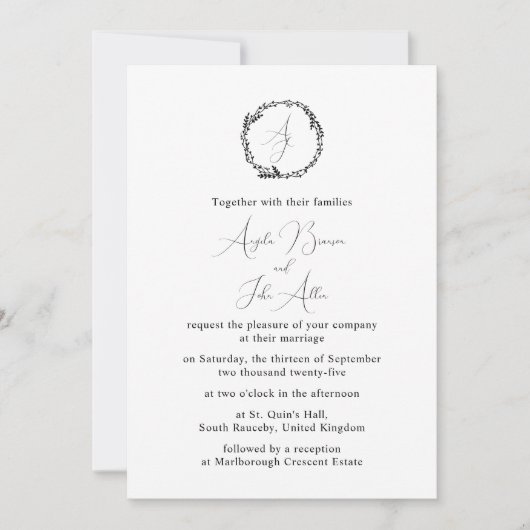 Invitation Monogrammes floraux minimaux élégants (Devant)