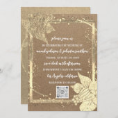 Invitation Monogrammes Floraux Photo Gold Frame QR Code Kraft (Devant / Derrière)