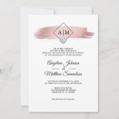Invitation Monogrammes modernes Rose Gold Marble Coeur Mariag (Devant)
