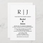 Invitation Monogrammes noirs blancs Élégant Mariage minimal (Devant / Derrière)