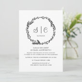 Invitation Monogrammes noirs blancs Fleurs Botaniques Wreath (Debout devant)