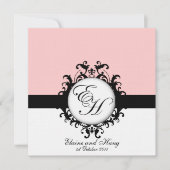 Invitation Monogrammes noirs Damask sur lin (Devant)