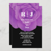 Invitation Monogrammes violet noir Floral Rose Mariage (Devant / Derrière)