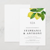Invitation Monograms Lemon Branch Greenery Wedding (Devant / Derrière)