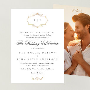 Invitation monographie classique romantique en or crest maria
