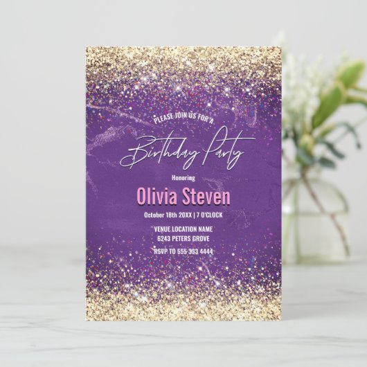 Invitation Monographie de parties scintillant en or mou irisé (Debout devant)